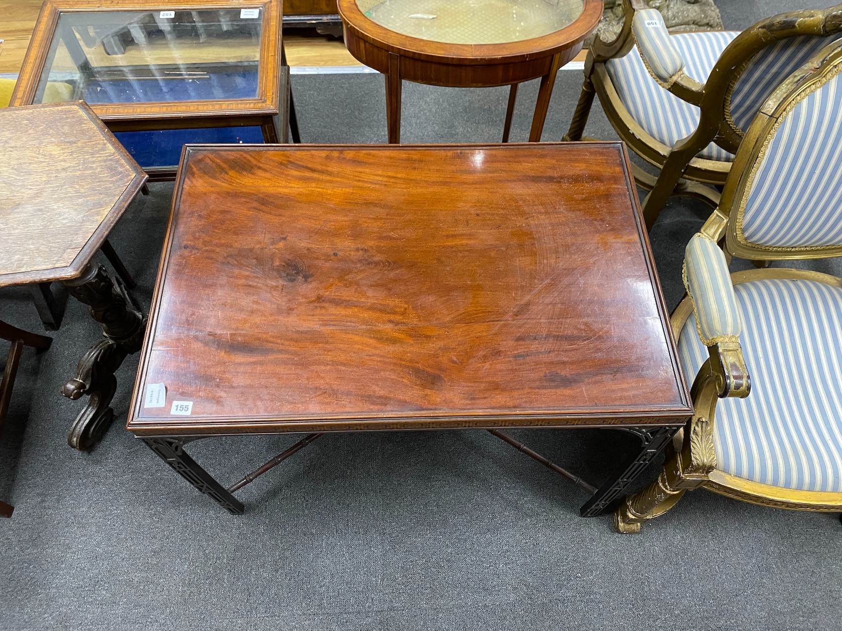 A George III style inlaid mahogany rectangular silver table, width 89cm, depth 59cm, height 69cm